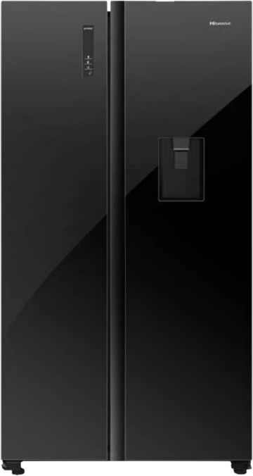 Hisense side-by-side refrigerator in black glass